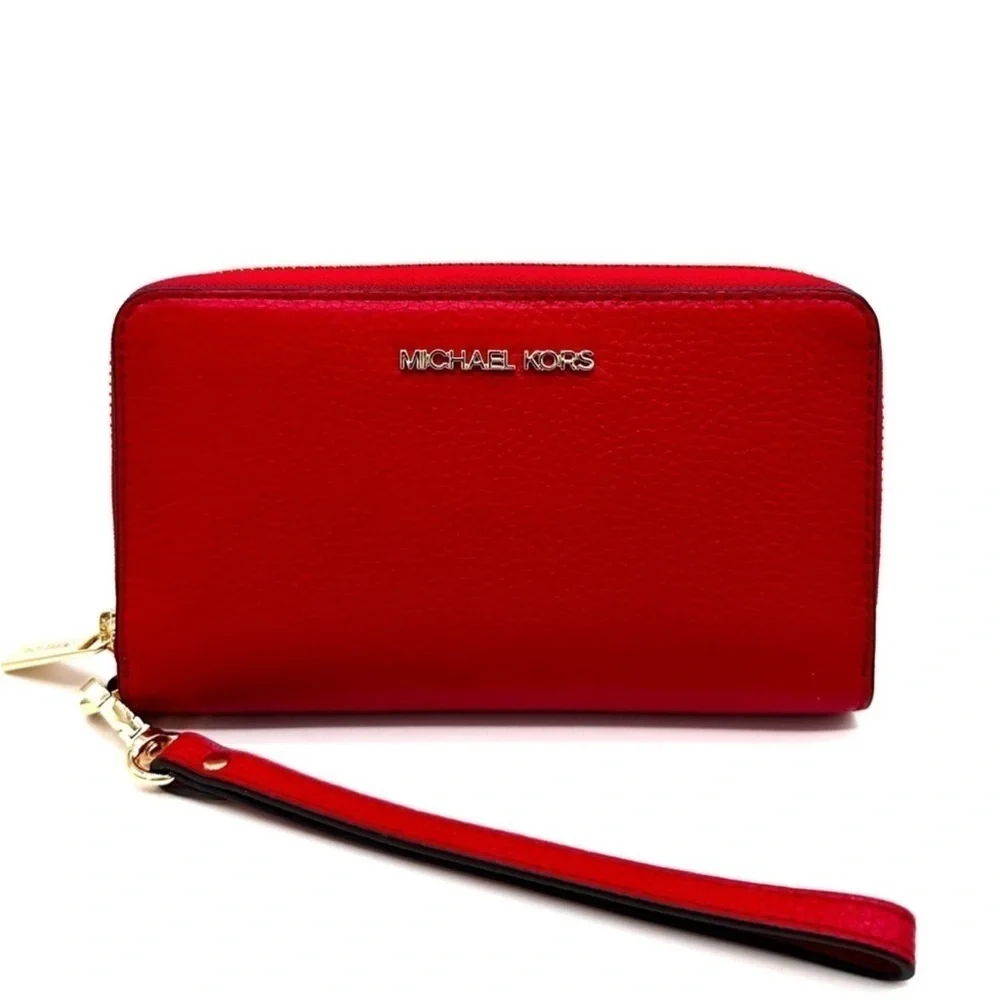 Michael Kors JST LG Flat MF Phone Case Wallet Red/Gold - Picture 4 of 9